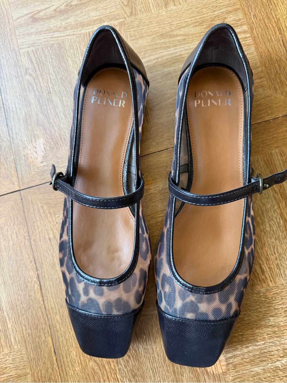 Donald J. Pliner Ditzy Leopard Print Mary Jane Flats with Black Trim - Picture 2 of 11